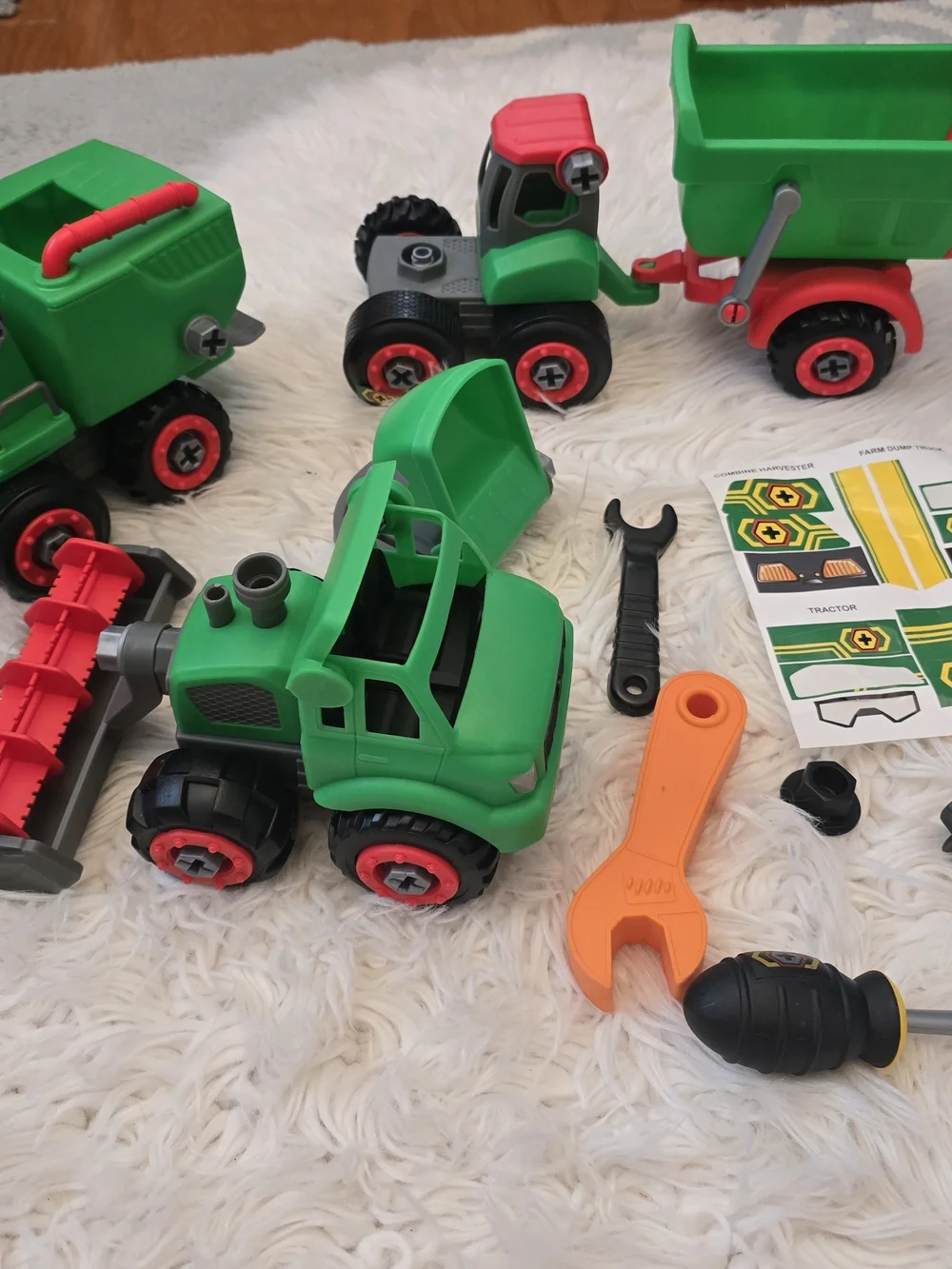 Green Kids Tractor Toy Set with Orange Tool